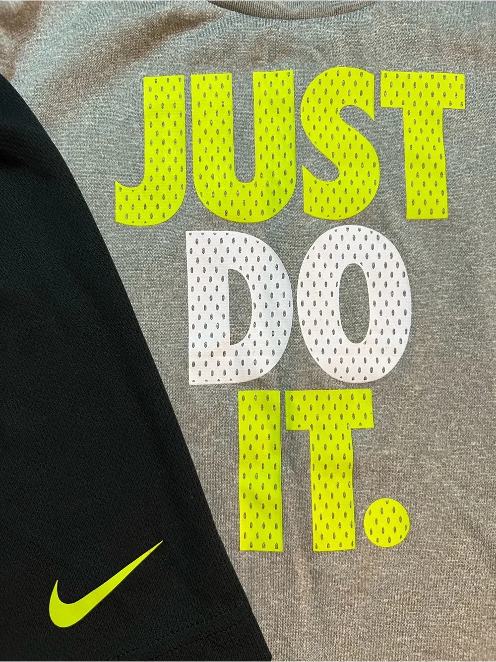 Nike Youth Grey Tee & Black Shorts Set with Neon Yellow Graphic 4T